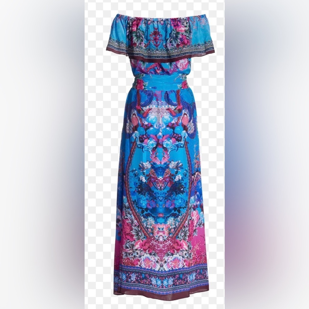 NWT Boston Proper Embellished Blue w/Pink Floral Maxi Dress w/Belt Camilla Vibe